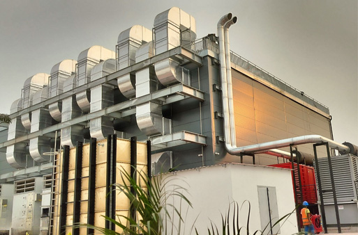 Modern data centre building at dusk