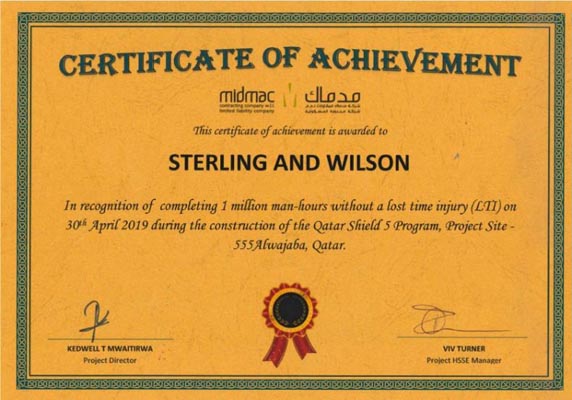 Qatar project certificate of achievement